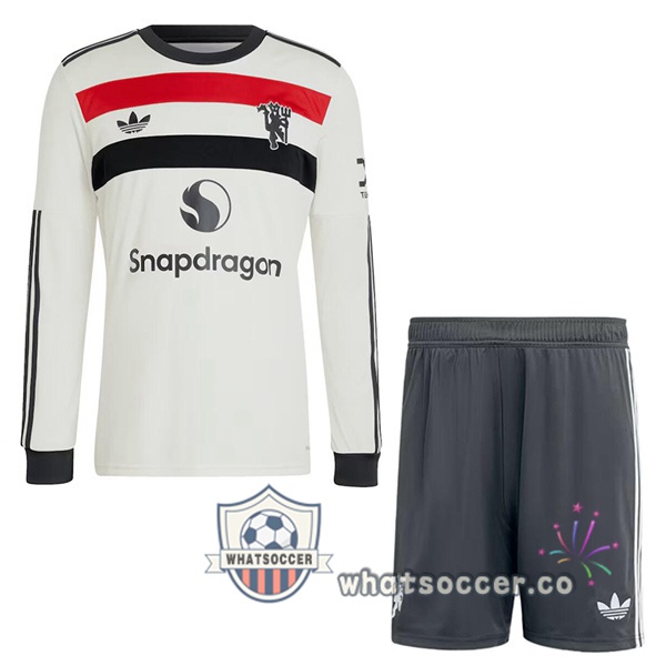 Manchester United Kids Third Soccer Jerseys Long Sleeve White 2024-2025