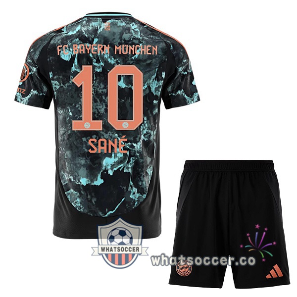 Bayern Munich (Sané 10) Kids Away Soccer Jerseys Black 2024-2025