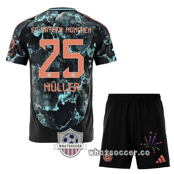 Bayern Munich (Müller 25) Kids Away Soccer Jerseys Black 2024-2025