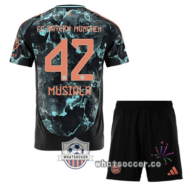 Bayern Munich (Musiala 42) Kids Away Soccer Jerseys Black 2024-2025