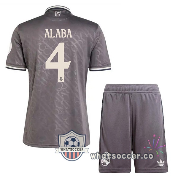 Real Madrid (Alaba 4) Kids Third Soccer Jerseys Gray 2024-2025