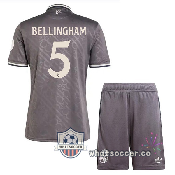 Real Madrid (Bellingham 5) Kids Third Soccer Jerseys Gray 2024-2025