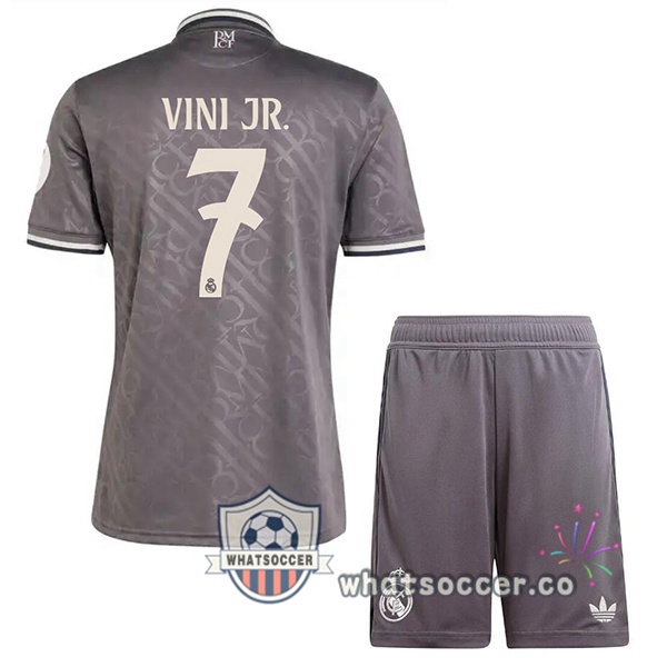 Real Madrid (Vini Jr. 7) Kids Third Soccer Jerseys Gray 2024-2025