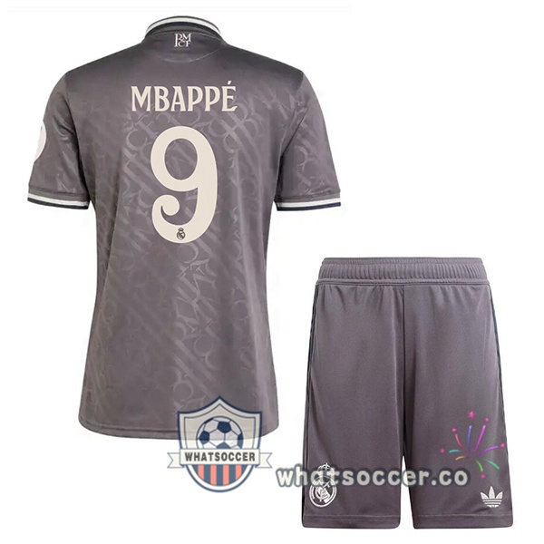Real Madrid (Mbappé 9) Kids Third Soccer Jerseys Gray 2024-2025