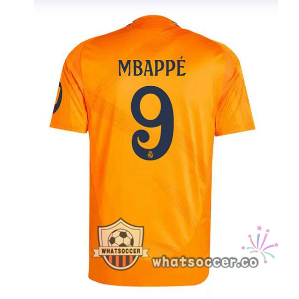 Real Madrid (Mbappé 9) Away Soccer Jerseys Orange 2024-2025