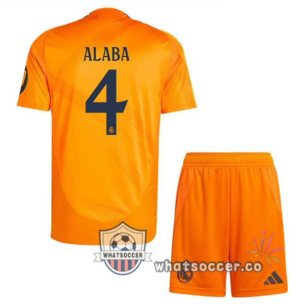 Real Madrid (Alaba 4) Kids Away Soccer Jerseys Orange 2024-2025