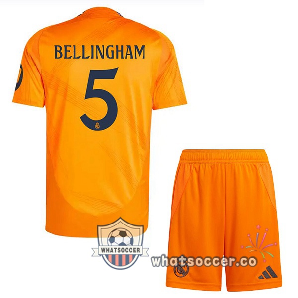 Real Madrid (Bellingham 5) Kids Away Soccer Jerseys Orange 2024-2025
