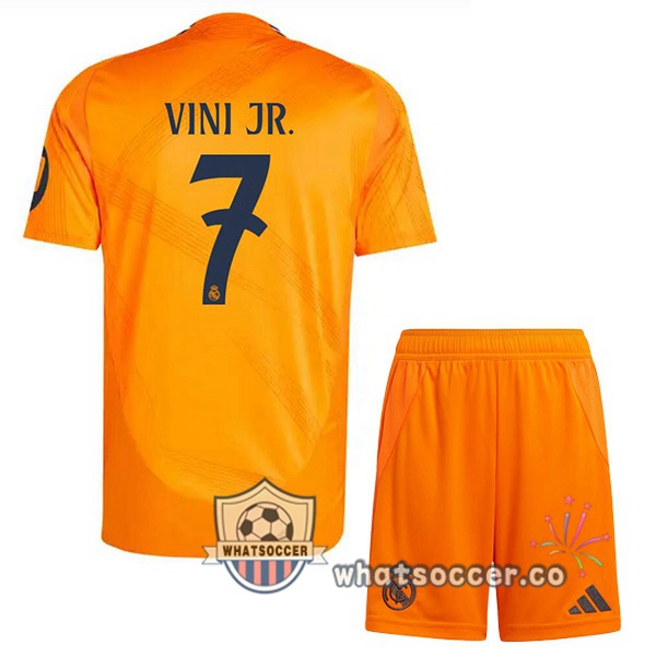 Real Madrid (Vini Jr. 7) Kids Away Soccer Jerseys Orange 2024-2025