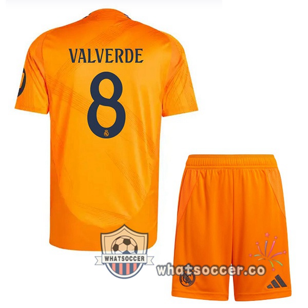 Real Madrid (Kroos 8) Kids Away Soccer Jerseys Orange 2024-2025