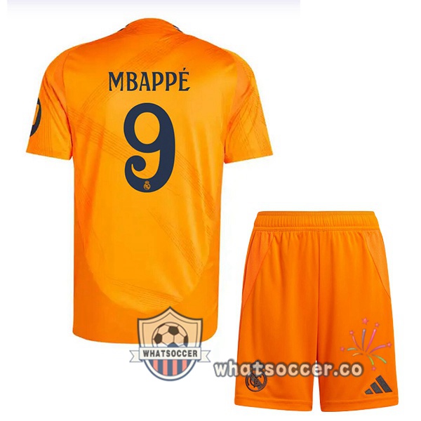 Real Madrid (Mbappé 9) Kids Away Soccer Jerseys Orange 2024-2025