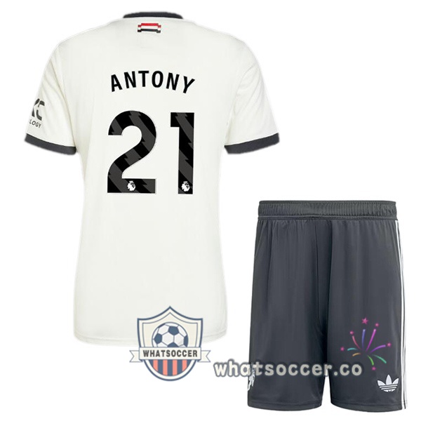 Manchester United (Antony 21) Kids Third Soccer Jerseys White 2024-2025