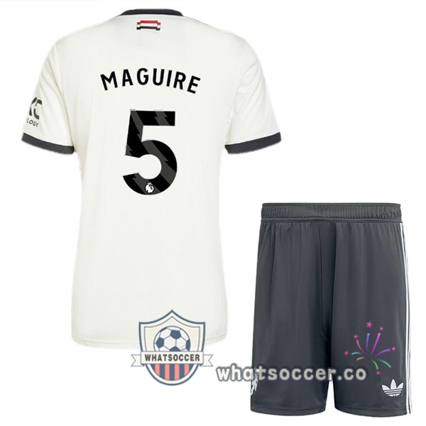 Manchester United (Maguire 5) Kids Third Soccer Jerseys White 2024-2025