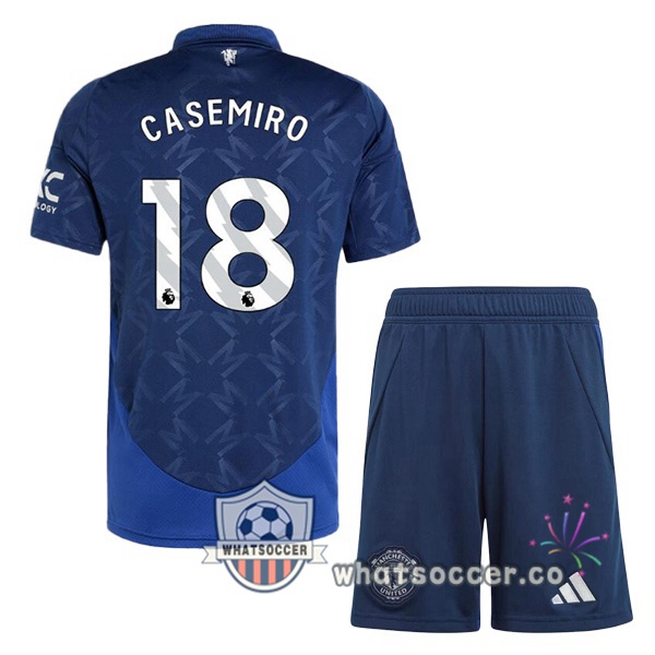 Manchester United (Casemiro 18) Kids Away Soccer Jerseys Blue 2024-2025