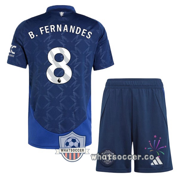 Manchester United (B.Fernandes 8) Kids Away Soccer Jerseys Blue 2024-2025