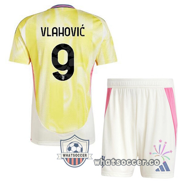 Juventus (VLAHOVIĆ 9) Kids Away Soccer Jerseys Yellow 2024-2025