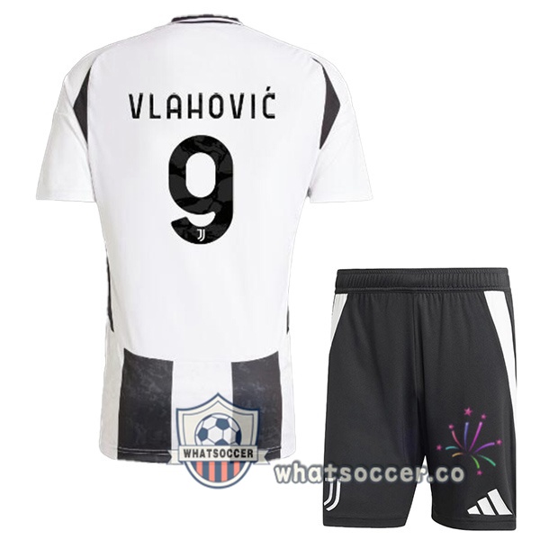 Juventus (VLAHOVIĆ 9) Kids Home Soccer Jerseys Black White 2024-2025