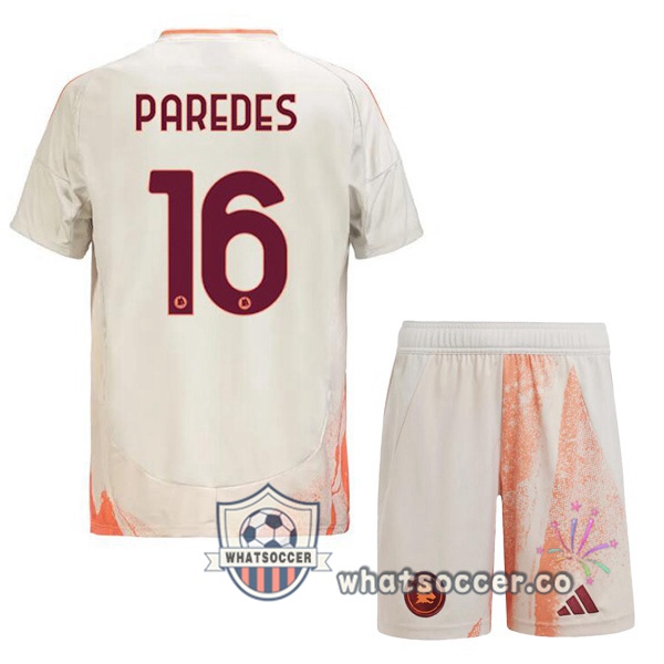 AS Roma (PAREDES 16) Kids Away Soccer Jerseys White 2024-2025
