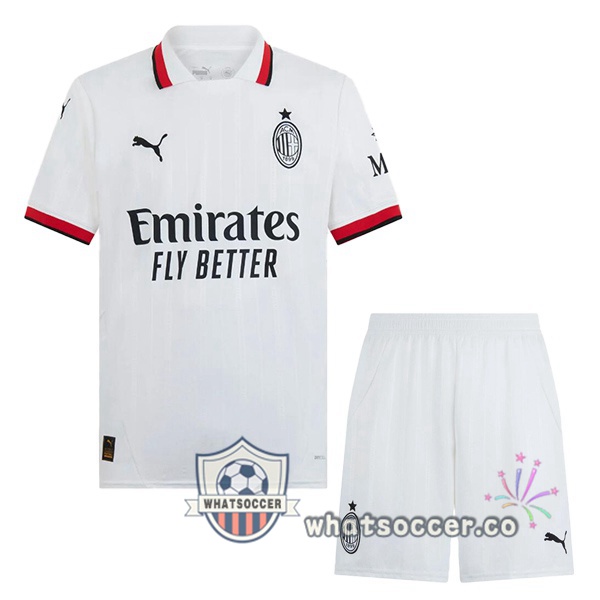 AC Milan Kids Away Soccer Jerseys White 2024-2025