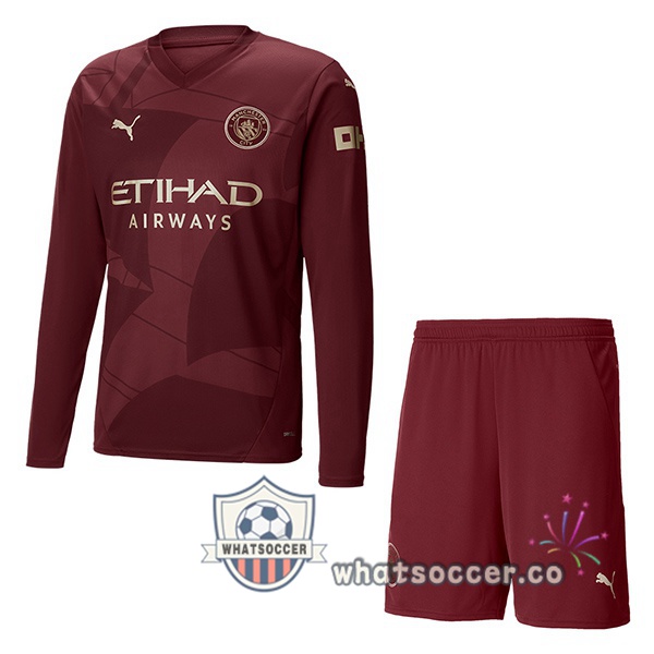 Manchester City Kids Third Soccer Jerseys Long Sleeve Marron 2024-2025
