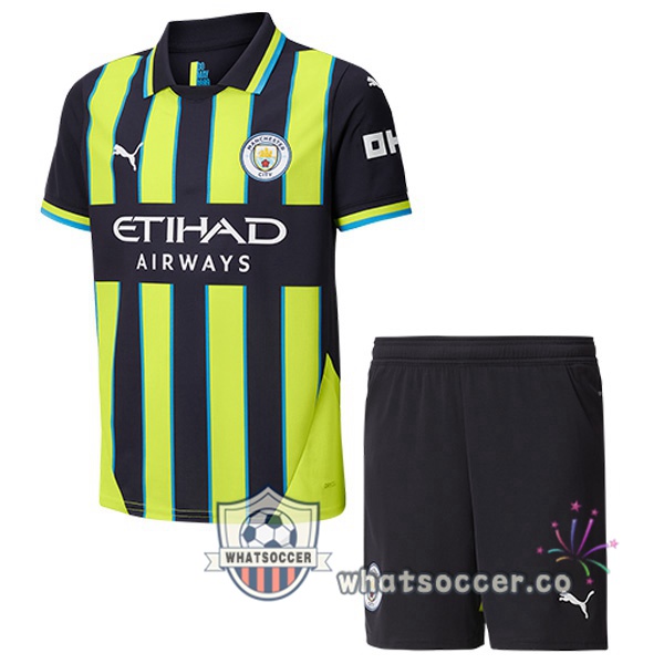 Manchester City Kids Away Soccer Jerseys Green Black 2024-2025