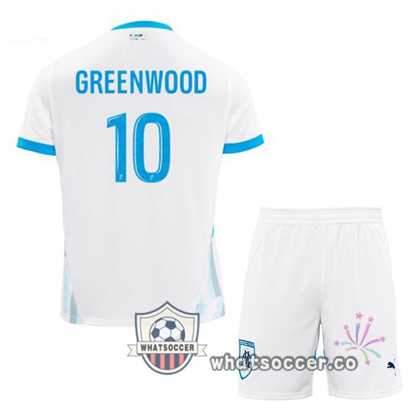 Olympique de Marseille (GREENWOOD 10) Kids Home Soccer Jerseys White 2024-2025