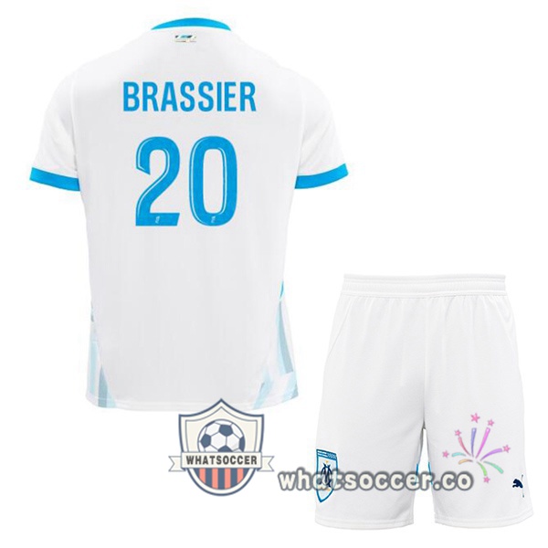 Olympique de Marseille (BRASSIER 20) Kids Home Soccer Jerseys White 2024-2025