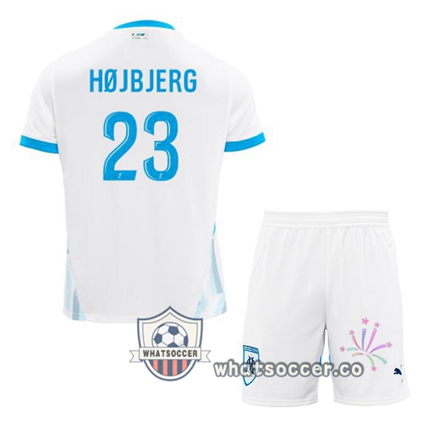 Olympique de Marseille (HØJBJERG 23) Kids Home Soccer Jerseys White 2024-2025