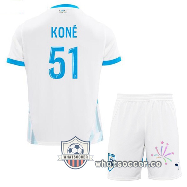 Olympique de Marseille (KONÉ 51) Kids Home Soccer Jerseys White 2024-2025