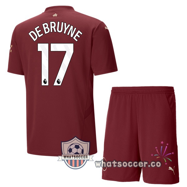 Manchester City (Kevin De Bruyne 17) Kids Third Soccer Jerseys Marron 2024-2025