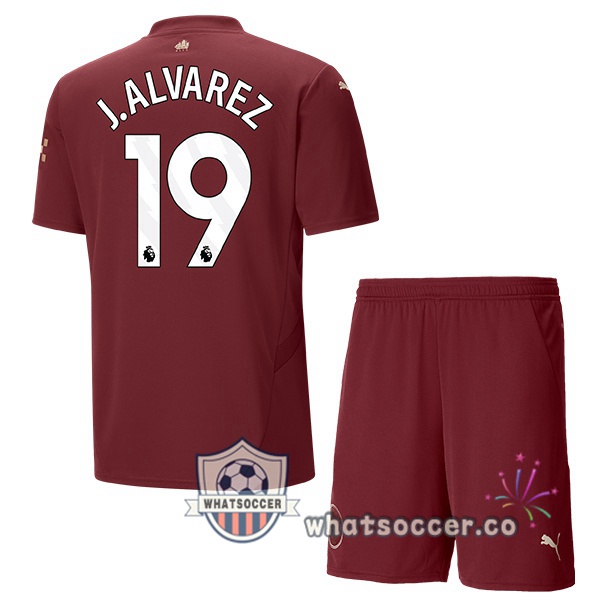 Manchester City (Julián Álvarez 19) Kids Third Soccer Jerseys Marron 2024-2025