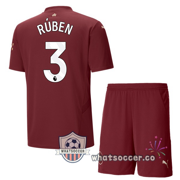 Manchester City (Ruben Dias 3) Kids Third Soccer Jerseys Marron 2024-2025