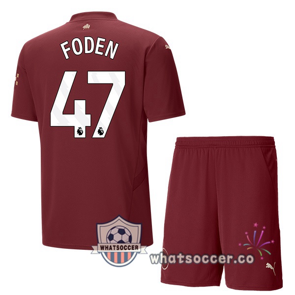 Manchester City (Phil Foden 47) Kids Third Soccer Jerseys Marron 2024-2025