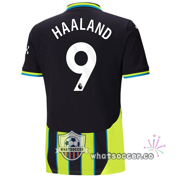 Manchester City (Erling Haaland 9) Away Soccer Jerseys Green Black 2024-2025