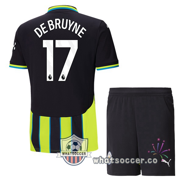 Manchester City (Kevin De Bruyne 17) Kids Away Soccer Jerseys Green Black 2024-2025
