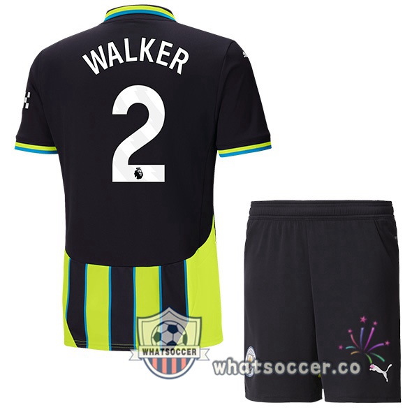 Manchester City (Kyle Walker 2) Kids Away Soccer Jerseys Green Black 2024-2025