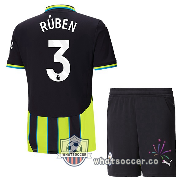 Manchester City (Ruben Dias 3) Kids Away Soccer Jerseys Green Black 2024-2025