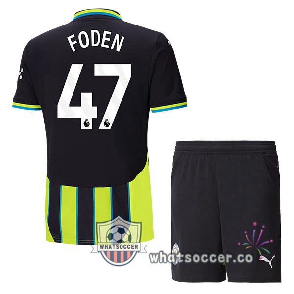 Manchester City (Phil Foden 47) Kids Away Soccer Jerseys Green Black 2024-2025