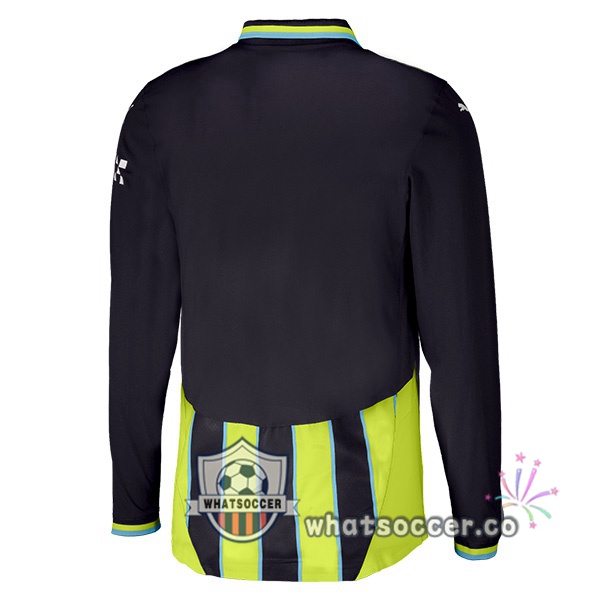 Manchester City Away Soccer Jerseys Long Sleeve Green Black 2024-2025