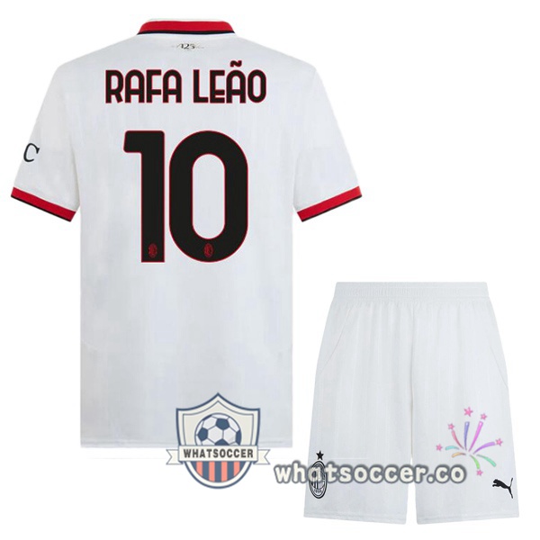 AC Milan (Rafa Leão 10) Kids Away Soccer Jerseys White 2024-2025