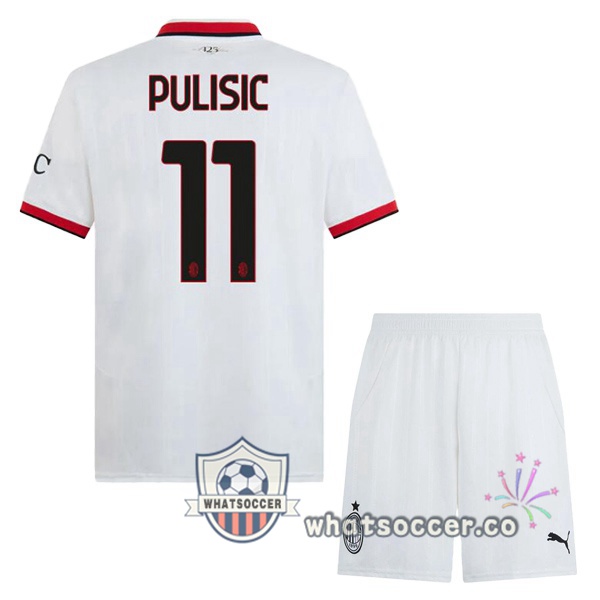 AC Milan (Pulisic 11) Kids Away Soccer Jerseys White 2024-2025
