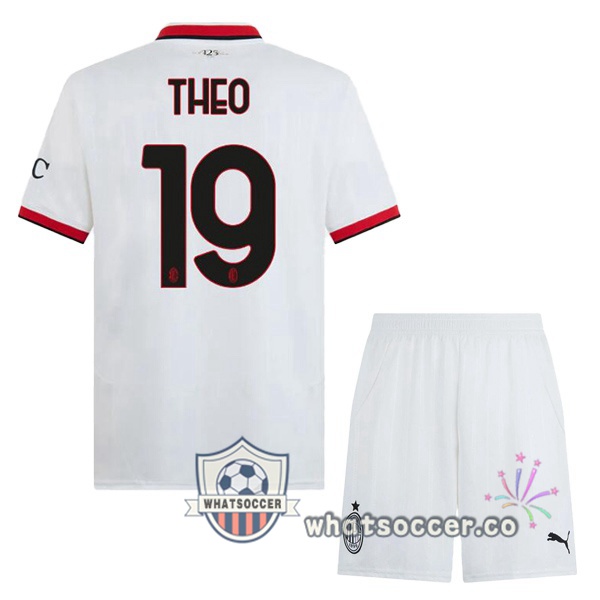 AC Milan (THEO 19) Kids Away Soccer Jerseys White 2024-2025
