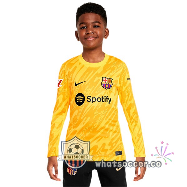 FC Barcelona Kids Goalkeeper Soccer Jerseys Long Sleeve Spotify Yellow 2024-2025