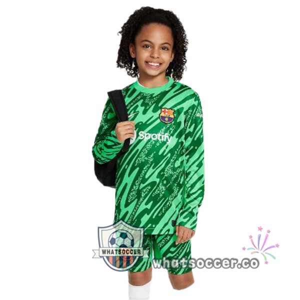 FC Barcelona Kids Goalkeeper Soccer Jerseys Long Sleeve Spotify Green 2024-2025