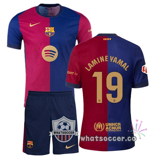 FC Barcelona (LAMINE YAMAL 19) Kids Home Soccer Jerseys Blue Red 2024-2025