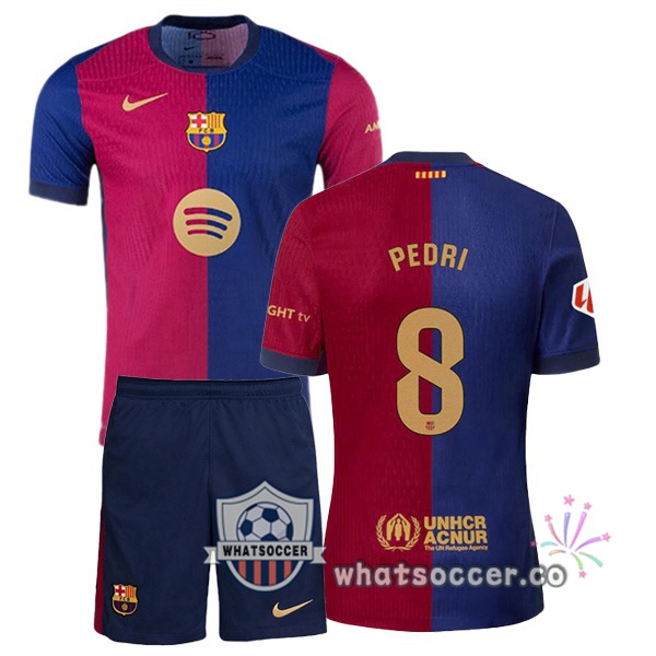 FC Barcelona (PEDRI 8) Kids Home Soccer Jerseys Blue Red 2024-2025