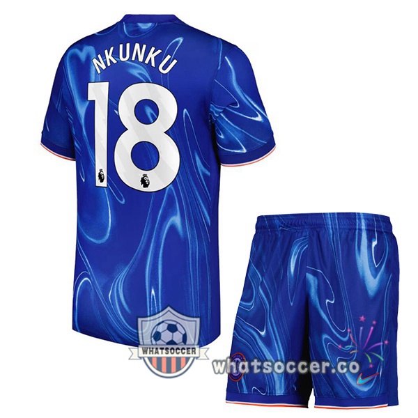 FC Chelsea (Nkunku 18) Kids Home Soccer Jerseys Blue 2024-2025