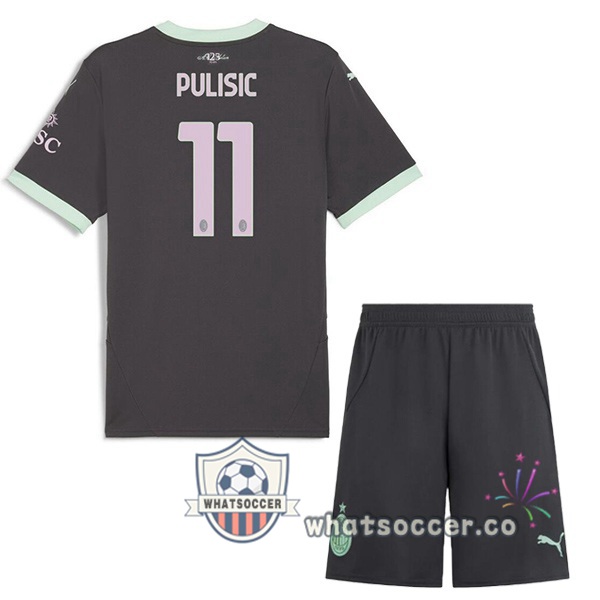 AC Milan (Pulisic 11) Kids Third Soccer Jerseys Black 2024-2025