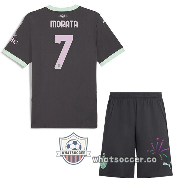 AC Milan (Morata 7) Kids Third Soccer Jerseys Black 2024-2025