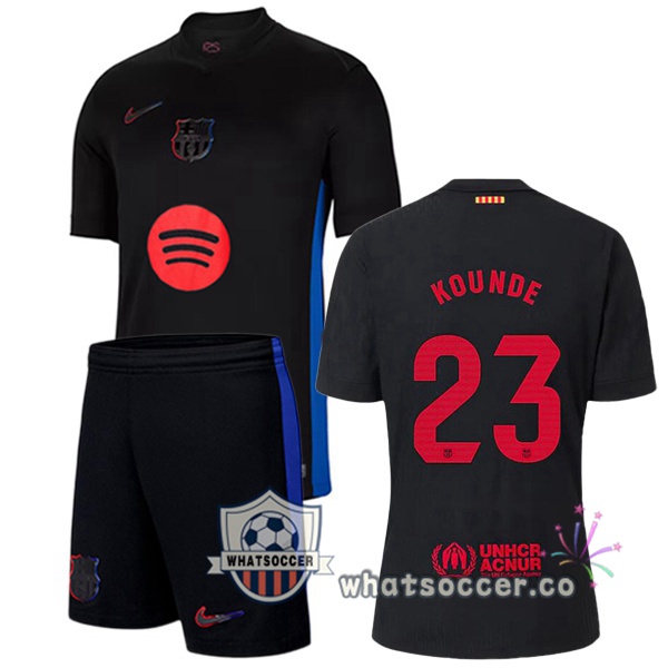 FC Barcelona (KOUNDE 23) Kids Away Soccer Jerseys Black 2024-2025