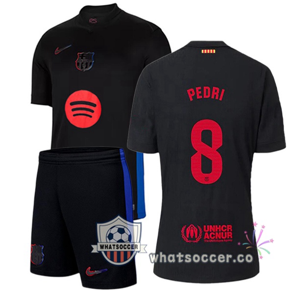 FC Barcelona (PEDRI 8) Kids Away Soccer Jerseys Black 2024-2025